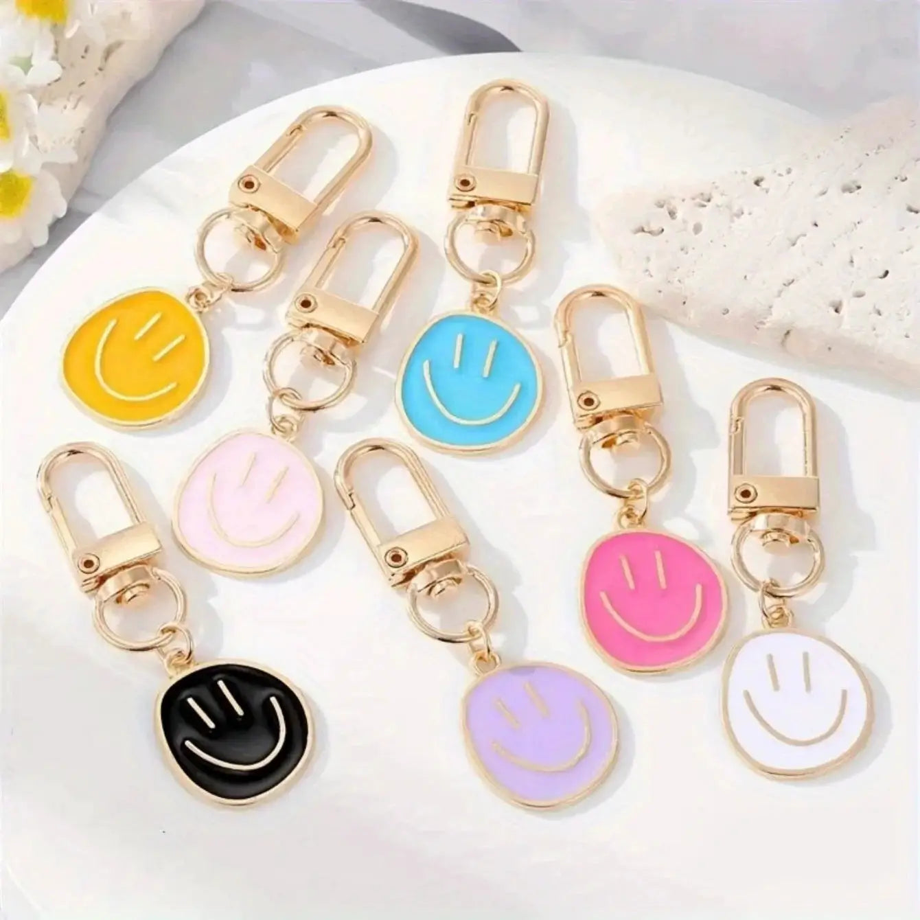 Smile Face Keychain Enamel Metal Key Ring Bag Accessory For Women And Ladies Multi Color Cute Pendant