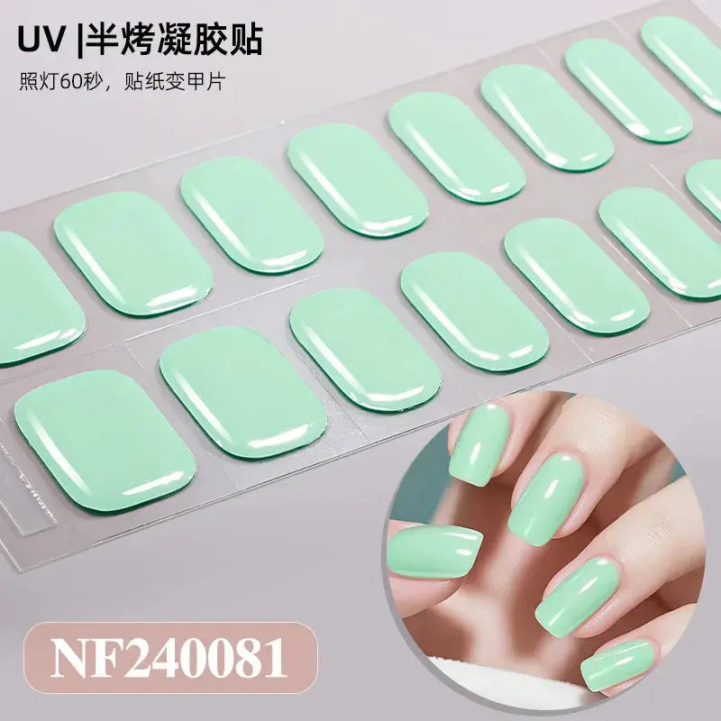 Gel nail wraps by Simples Market, mint green full-cover UV wraps, 16/20/22 tips for DIY long-lasting waterproof manicure