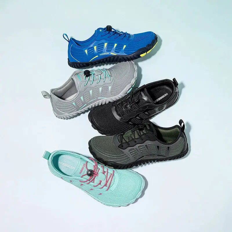 HOBIBEAR barefoot sneakers, five colorways with breathable mesh and elastic band; wide toe casual beach walking.