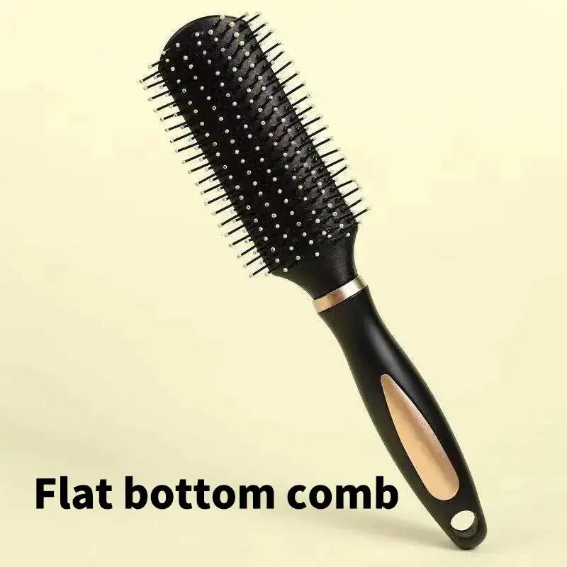 Flat-bottom hair comb by Simples Market, black plastic anti-static brush with massage bristles