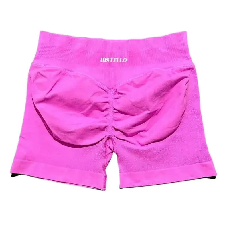 HISTELLO pink women's low-waist seamless scrunch shorts for fitness