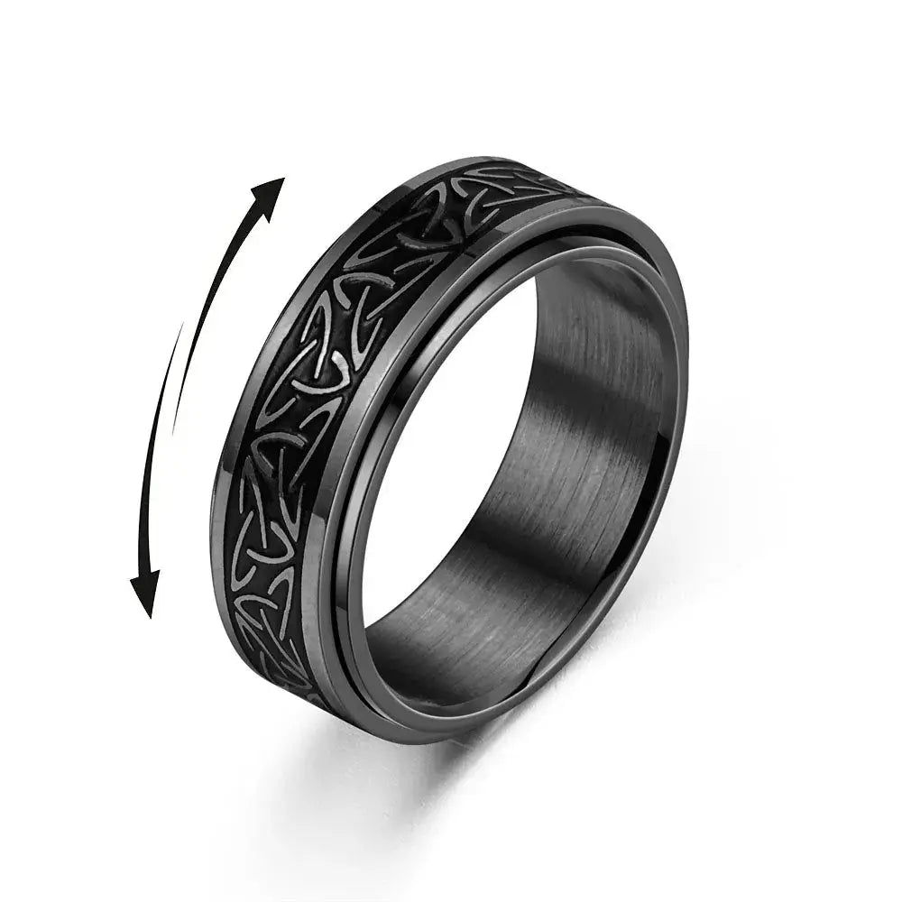 Viking Celtic Knot rotating stainless steel ring for men, black finish, anti-stress spinner by Simples Market