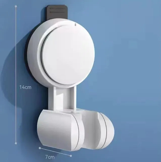 White suction-cup handheld shower holder on wall mount with 14 cm height and 7 cm base