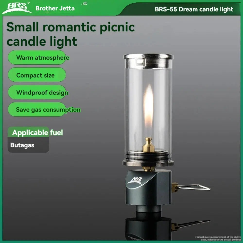 Simples Market BRS-55 Dream Candle Light windproof camping gas burner stove in dark gray with glass chimney