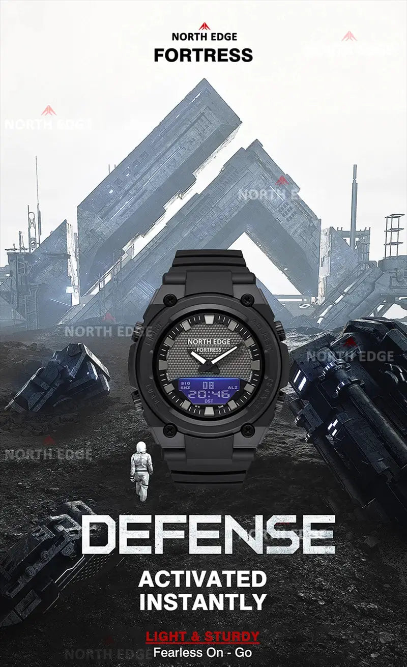 North Edge Fortress 2026 men's digital watch, black rugged outdoor LED wristwatch, 50M waterproof by Simples Market