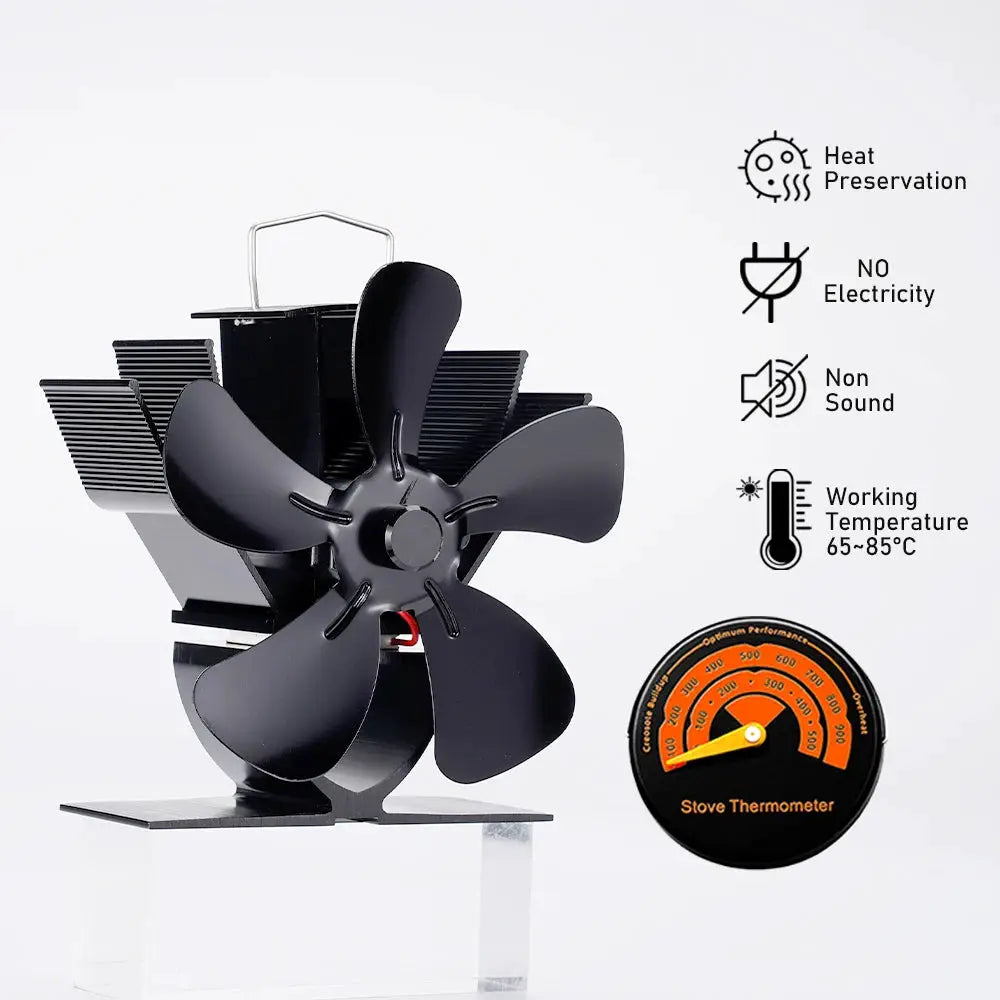 Mini Stove Fan Heat Powered Fireplace Fan 5 Blade Quiet Eco Friendly Wood Burner Home Winter Heat Distribution