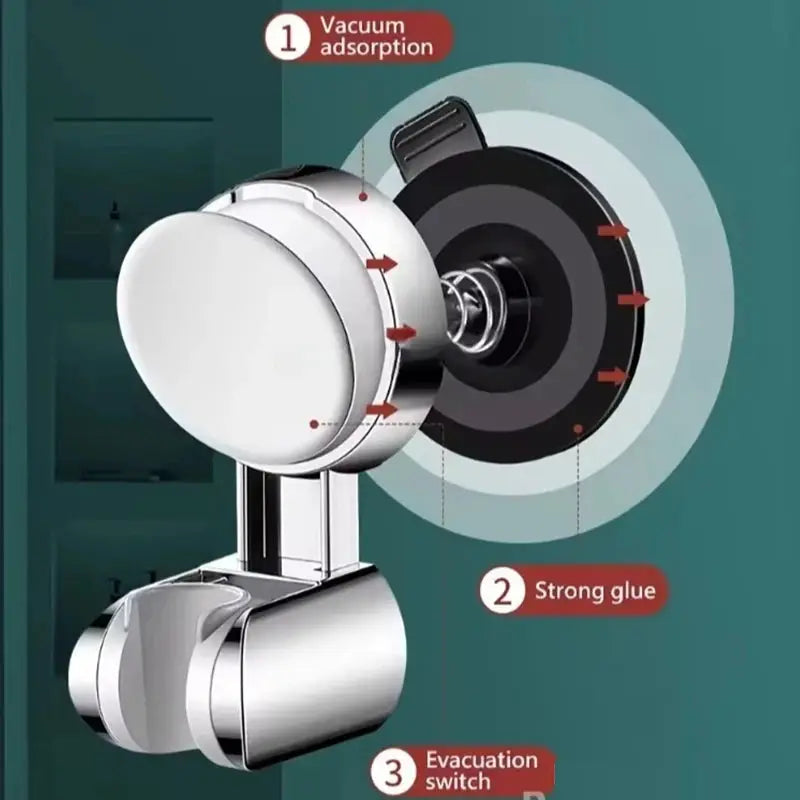 Simples Market universal chrome shower head holder with 360° adjustable suction-cup wall mount
