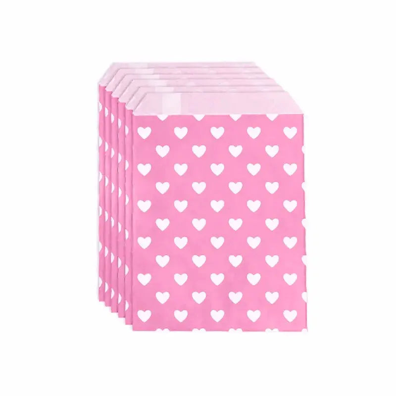 Pink heart-pattern gift bags, 25-pack by Simples Market, 13x18 cm paper treat bags for Valentine’s Day.