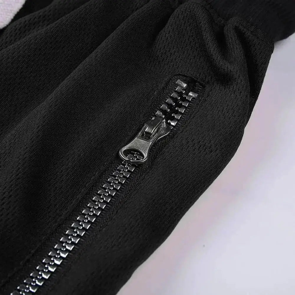 Men's sports shorts by Simples Market, black mesh fabric with silver zipper detail