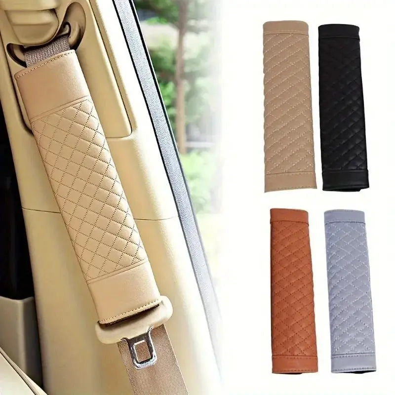 Car seat belt shoulder cover set of four in quilted leather; beige, black, brown, gray by Simples Market
