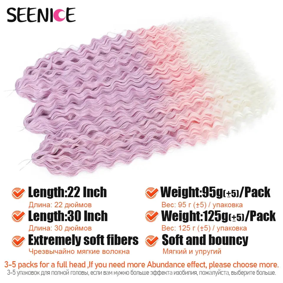Ariel Curl Water Wave Twist crochet hair extensions by Seenice, ombre lavender to blonde, 22–30 in, soft fibers