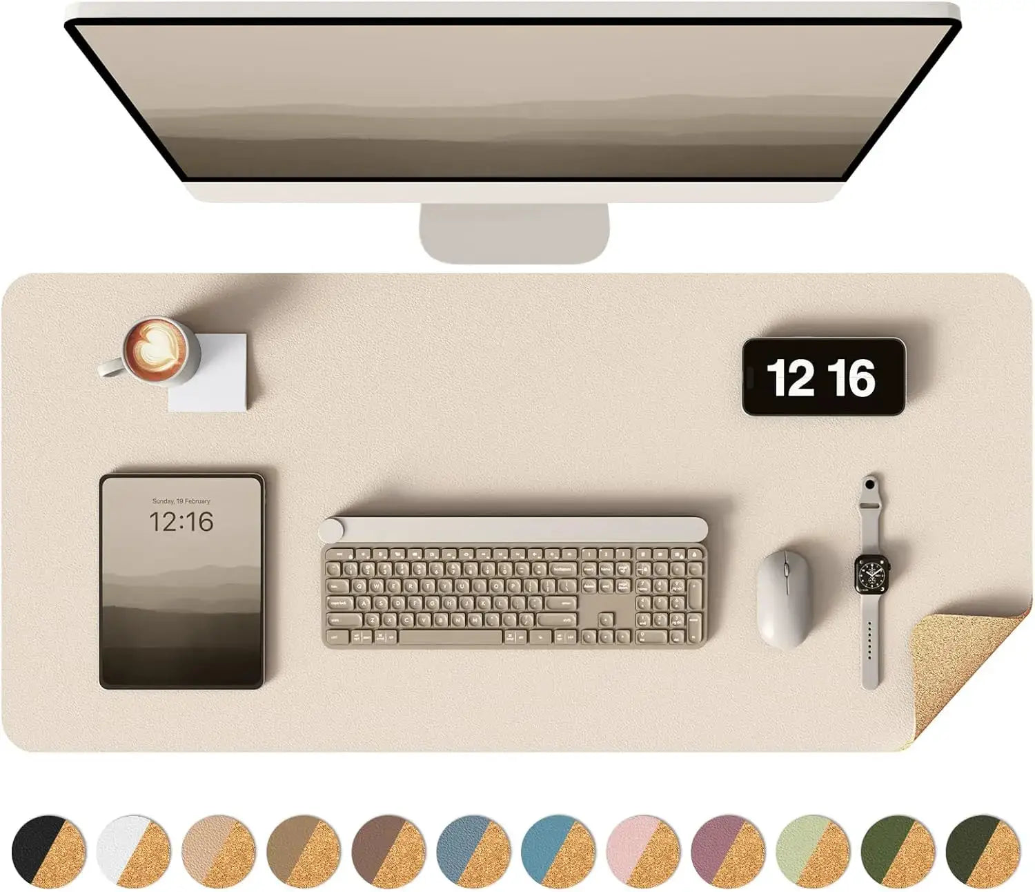Double Sided Desk Pad Leather And Cork Desk Mat Waterproof Large Mouse Pad For Office And Home