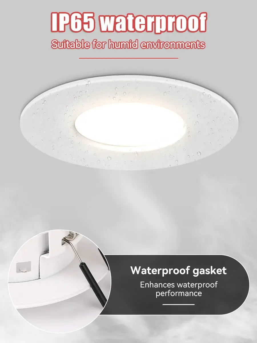 Round white GU10 LED ceiling downlight by Simples Market with IP65 waterproof