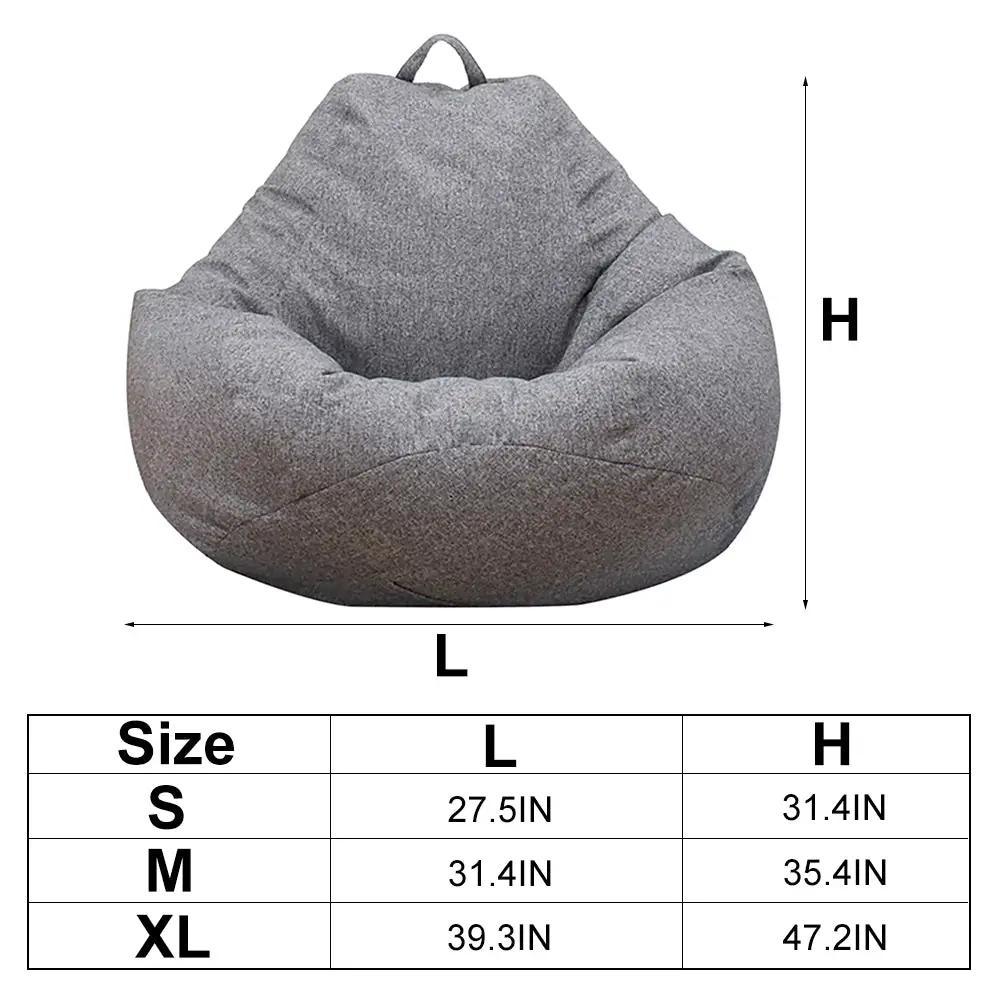 Bean bag chair lounger in gray textured fabric for adults, versatile living room seating