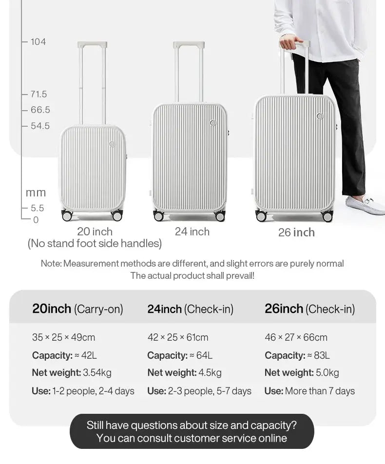 Set of three silver hard-shell carry-on suitcases (20, 24, 26 inch) with spinner wheels