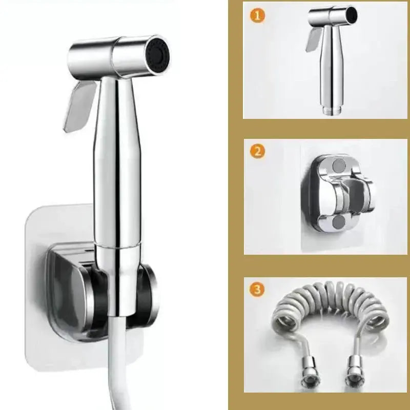 Simples Market brass 3-way bidet sprayer kit with stainless steel nozzle, chrome finish, includes hose and wall mount