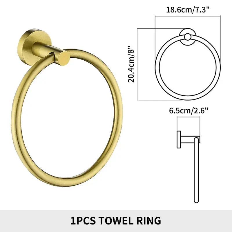 Brushed gold towel ring, wall-mounted bathroom hardware, 1 piece