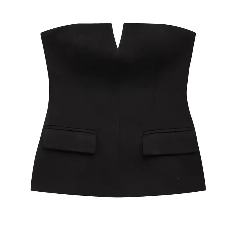 HXAO Women Strapless Off White Corset Inspired Backless Crop Top Sleeveless Summer Tank For Layering