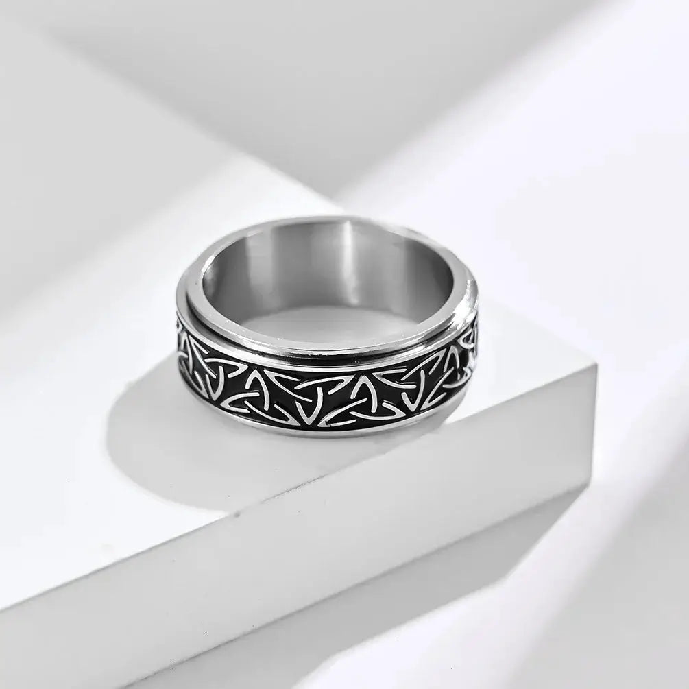 Men's Viking Celtic Knot Rune Ring, rotating stainless steel spinning ring by Simples Market