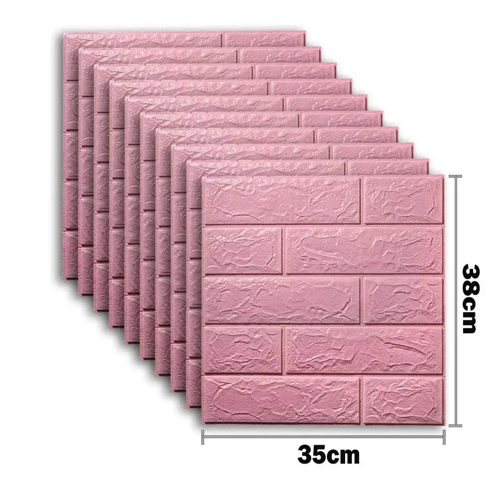 Simples Market pink 10pcs 3D foam brick wall stickers, self-adhesive, waterproof interior decor