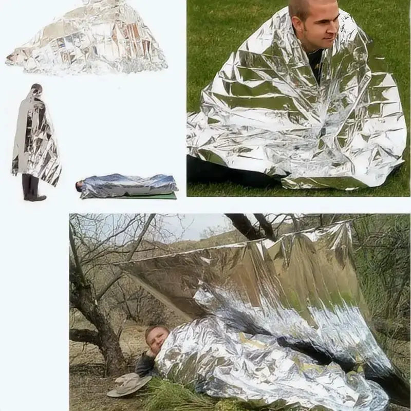 4 Piece Emergency Blankets Set For Outdoor Survival First Aid Military Rescue Kit Windproof Waterproof Foil Camping
