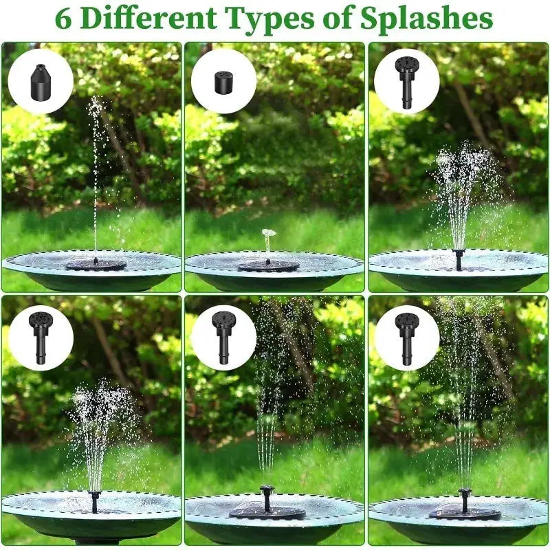 Simples Market outdoor solar fountain pump kit with 6 nozzle types for garden pond decoration