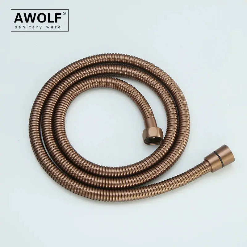 AWOLF brushed rose-gold handheld bidet sprayer hose in stainless steel, flexible coiled Shattaf with brass fittings