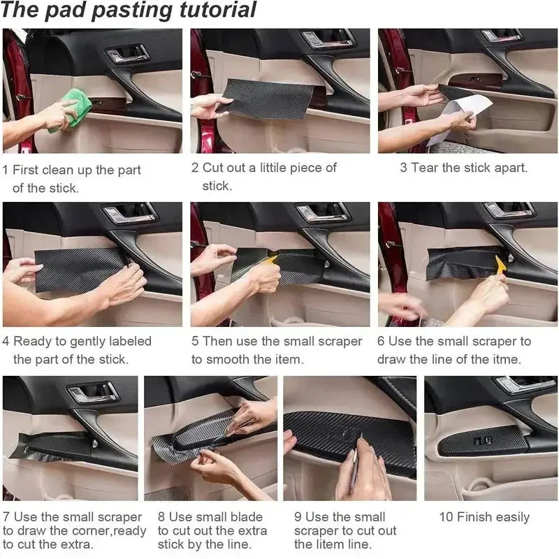 Simples Market car interior moulding PU leather gap filler braid trim strip; black carbon-fiber look, self-adhesive
