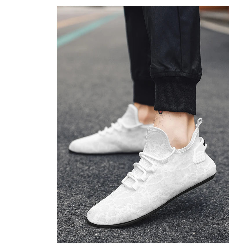 YRZL men's white mesh loafers with lace-up driving moccasin style, breathable casual shoes by Simples Market