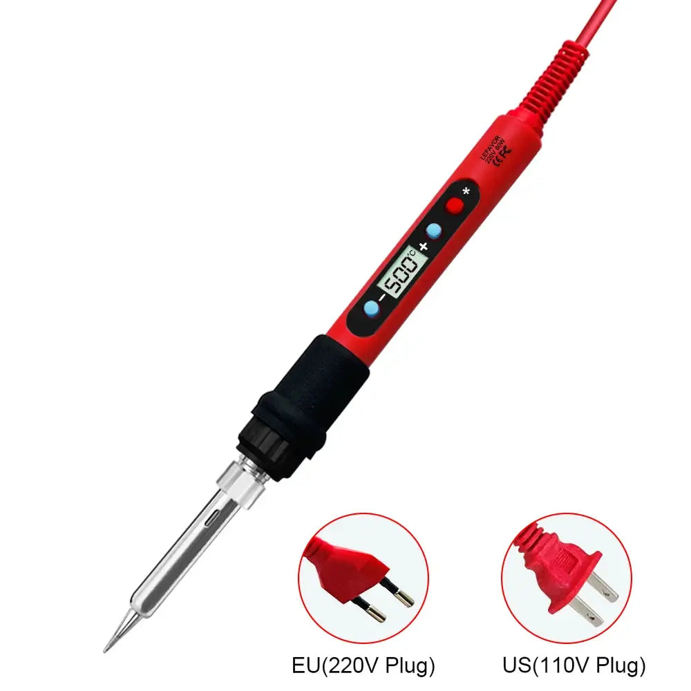 80W Soldering Iron Kit With Adjustable Temperature LCD Display Ceramic Heater Solder Tips Tweezers And Solder Wire