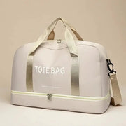 Duffle bag by Simples Market, large-capacity nylon travel gym bag with adjustable shoulder strap in pale gray