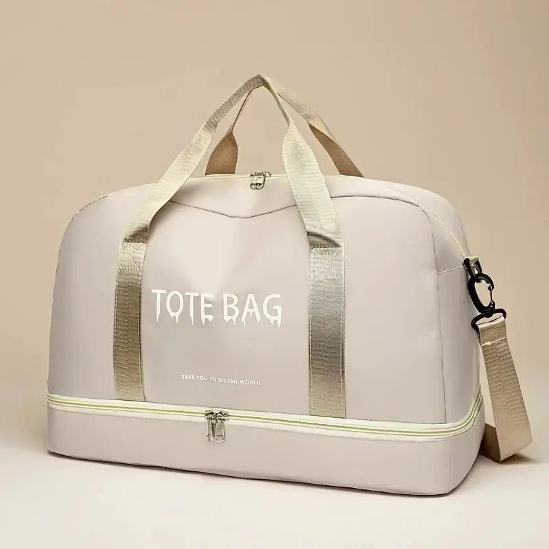 Duffle bag by Simples Market, large-capacity nylon travel gym bag with adjustable shoulder strap in pale gray