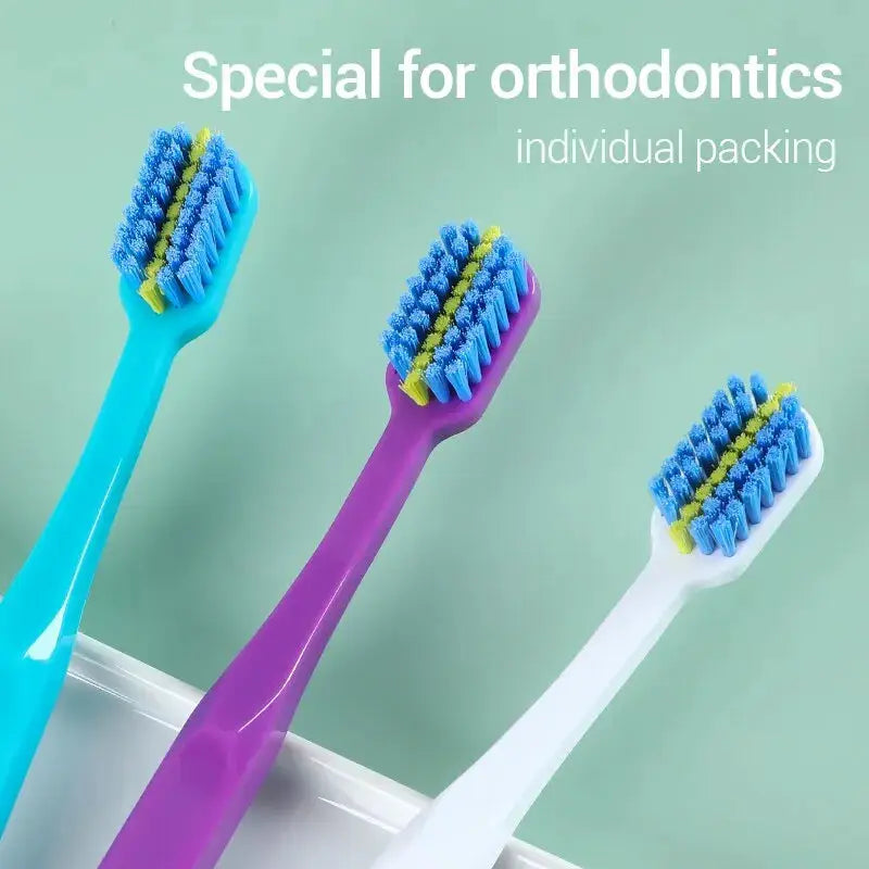 3 Pack Adult Orthodontic Toothbrushes For Braces With Soft Bristles For Gentle Deep Cleaning Between Braces