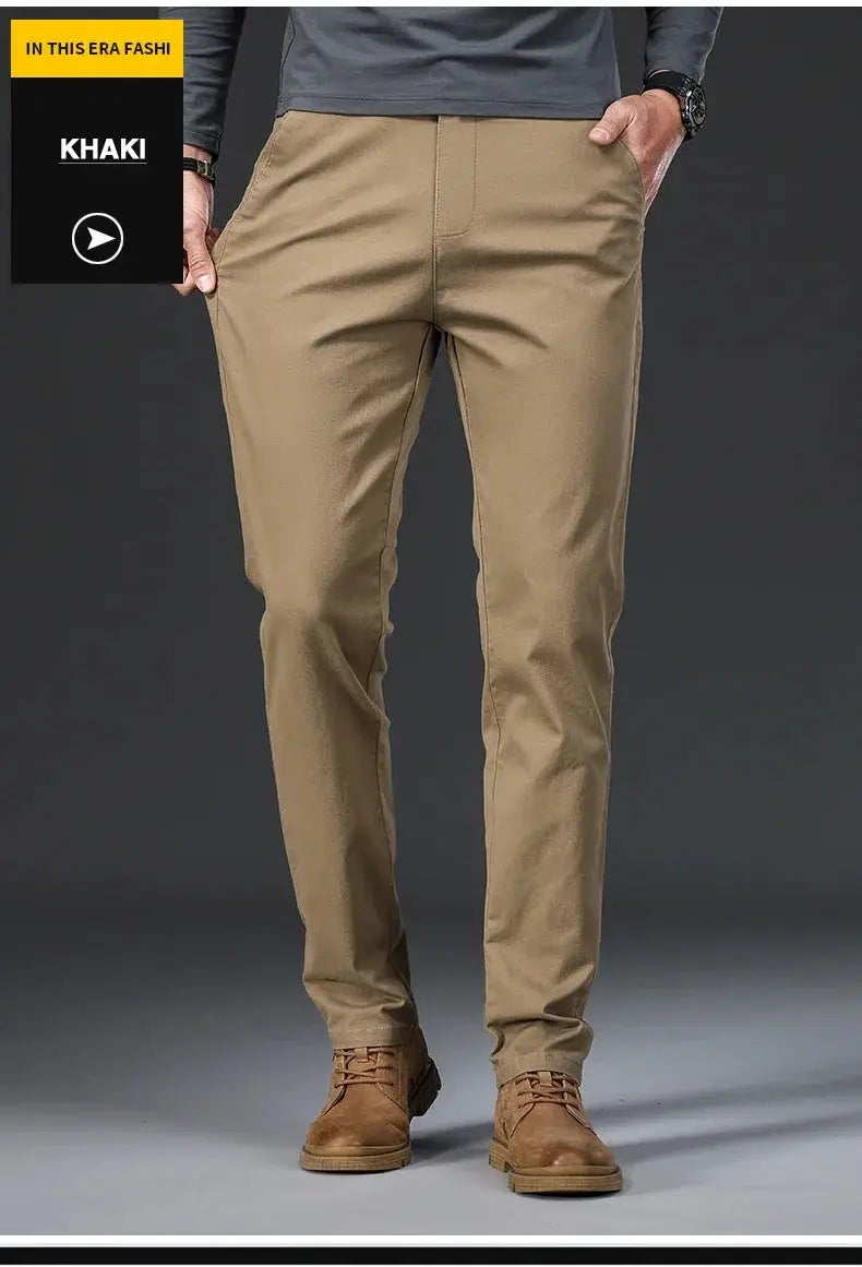 Men's khaki casual pants, slim-straight fit, 97% cotton