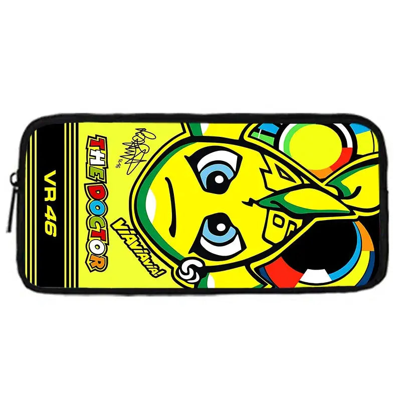 VR46 kids' school backpack; bright yellow with bold racing graphic, black trim, durable zip closure.