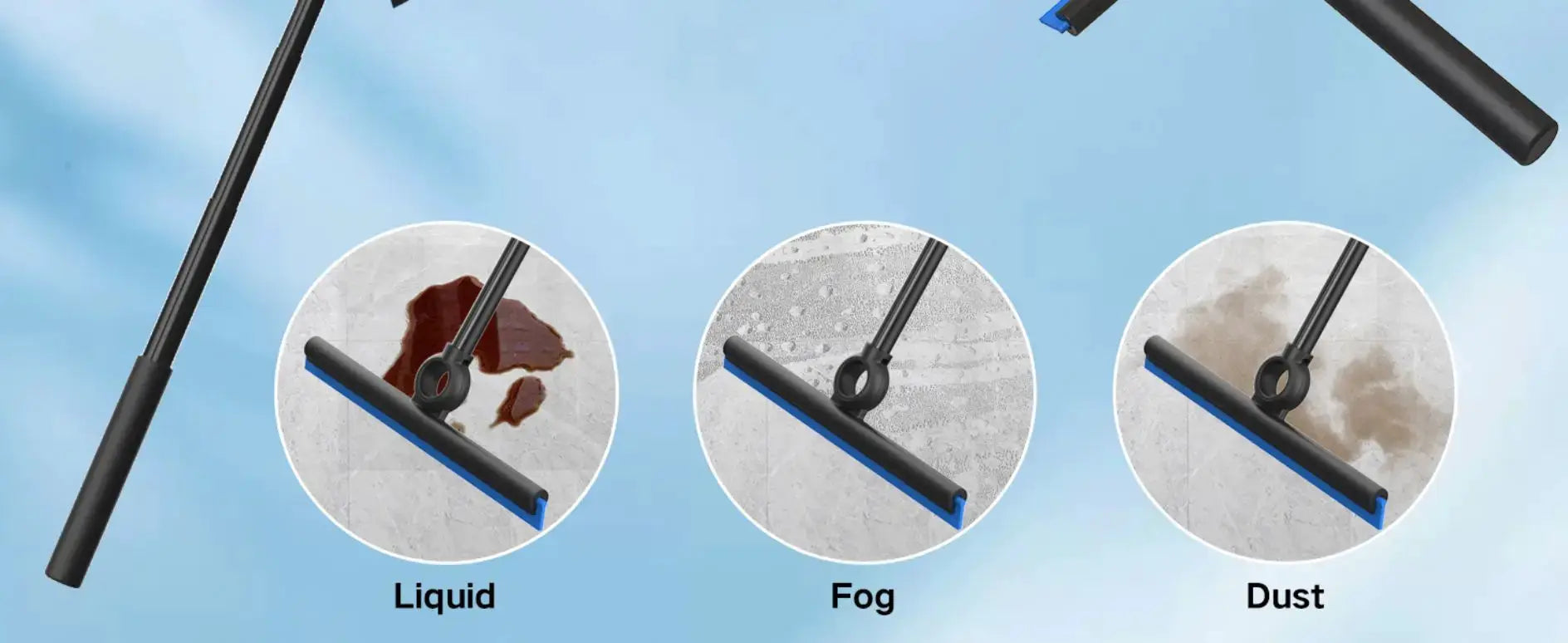 EHOMGUI shower squeegee with telescopic black handle and blue blade for glass doors and mirrors