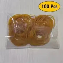 Yellow rubber bands set in a clear bag, 100 pieces, natural rubber