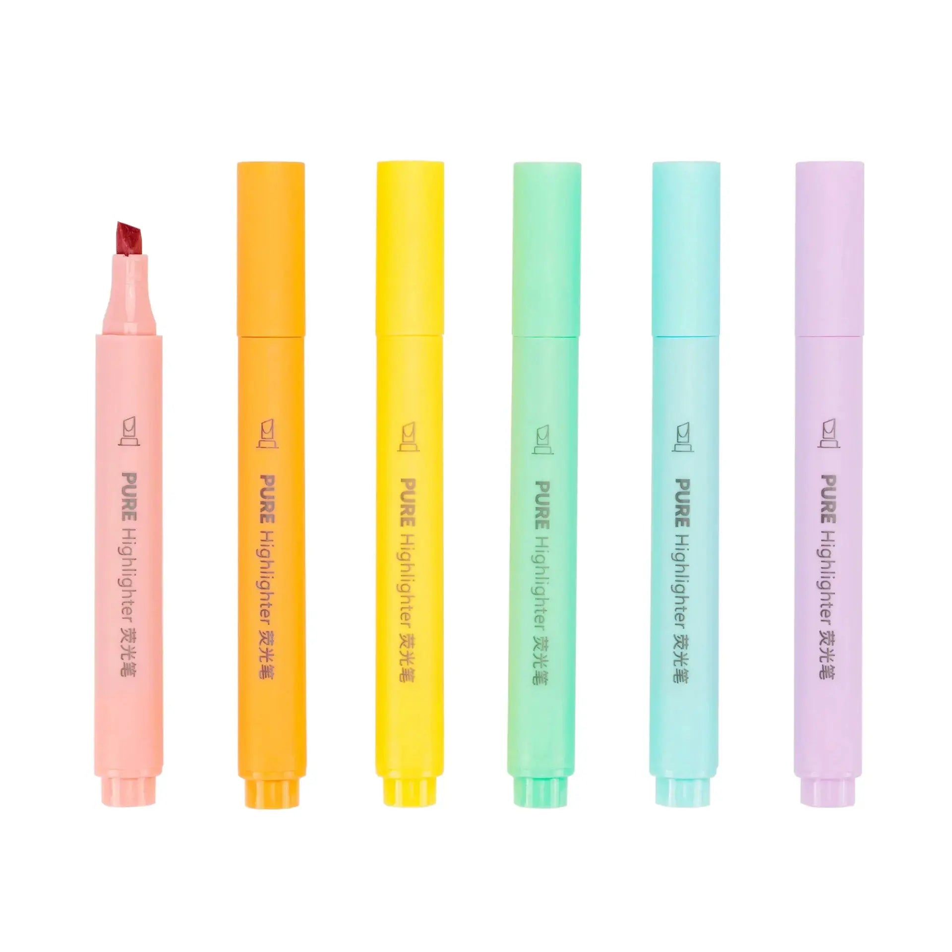 Pastel macaron highlighter pen set of 6 in pink, orange, yellow, mint, blue and lavender