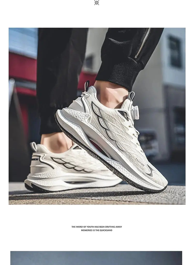 Simples Market men's summer breathable mesh running shoes, white, casual outdoor sneakers