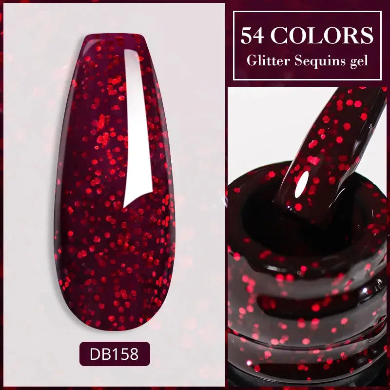 Gel nail polish with red glitter sequins, shade DB158, Simples Market