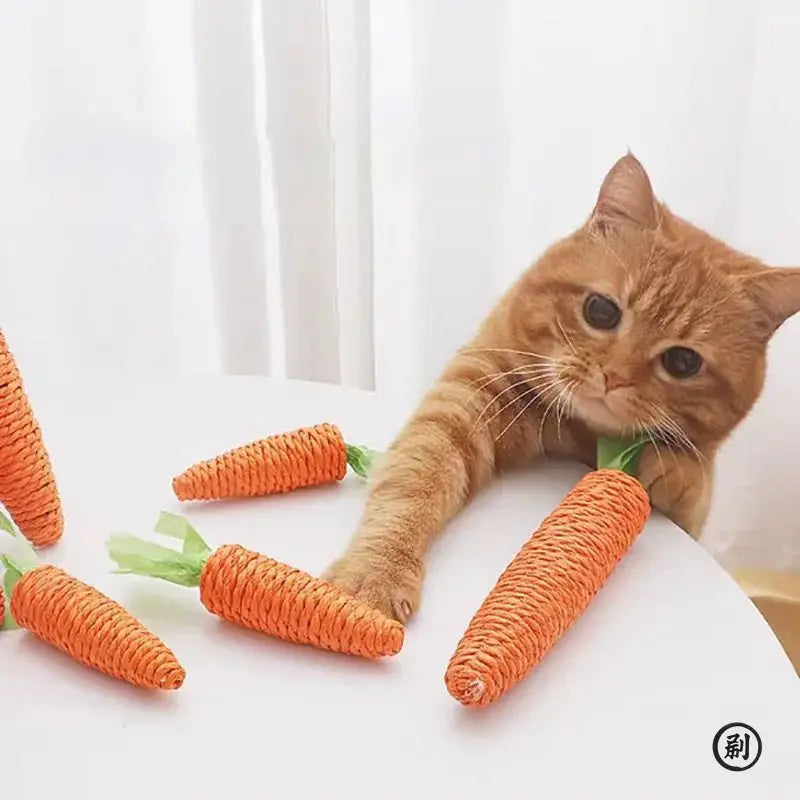 Carrot Shaped Cat Toy With Squeaker Soft PP Cotton Teething Stick For Cats Interactive Play