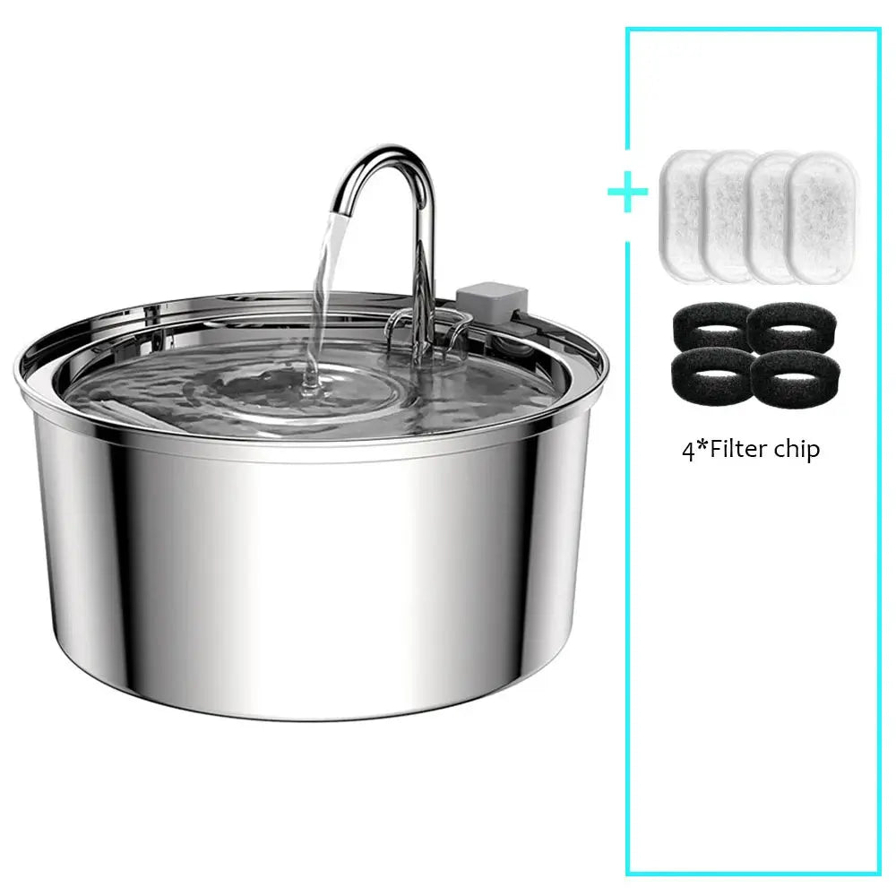 Stainless Steel Automatic Pet Water Fountain USB Quiet Filter Bowl