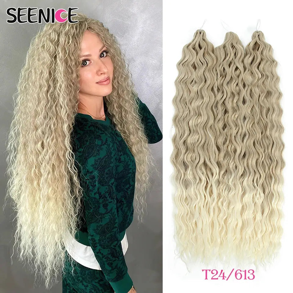Ariel Curl Crochet Hair by Simples Market, water-wave Afro curls, ombre T24/613, 22in, 3-pack bundle