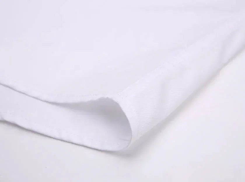Men's white long-sleeve formal shirt cuff close-up, solid color, businesswear