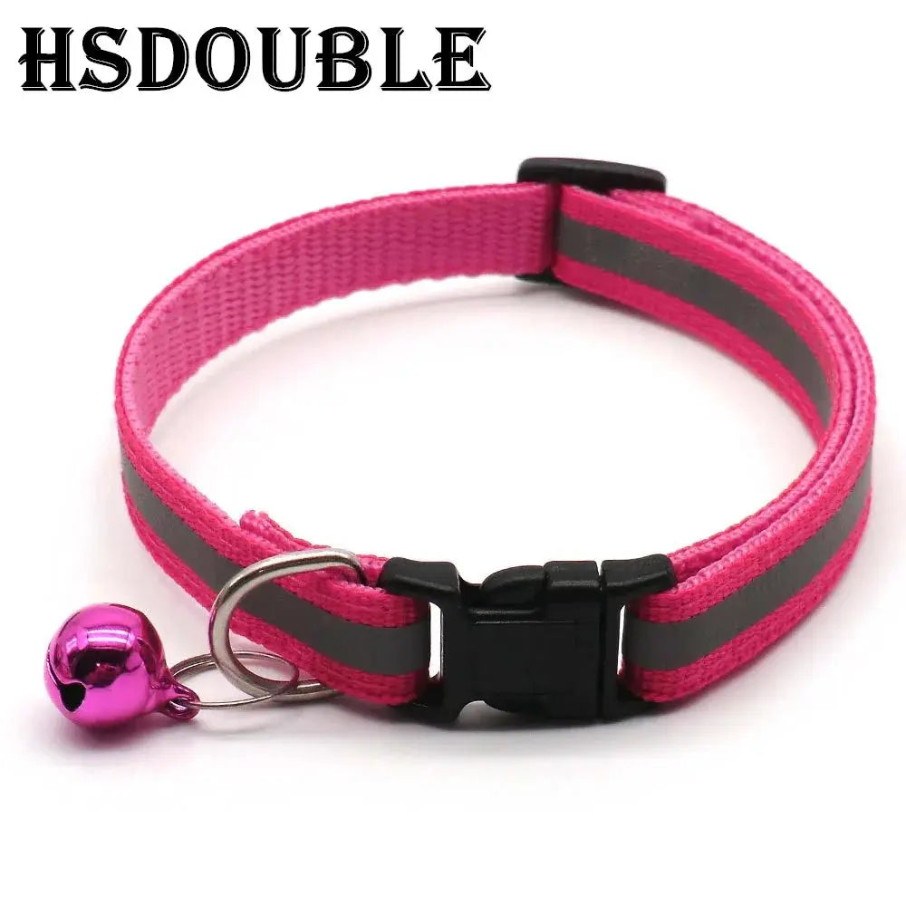 2 Pack Reflective Adjustable Cat And Small Dog Collars With Sash Bells In 12 Colors For Night Visibility