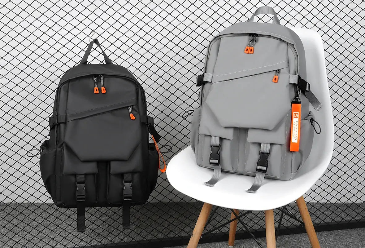 Simples Market luxury men's backpacks; two black and gray 15.6in laptop backpacks, waterproof high-capacity travel bags