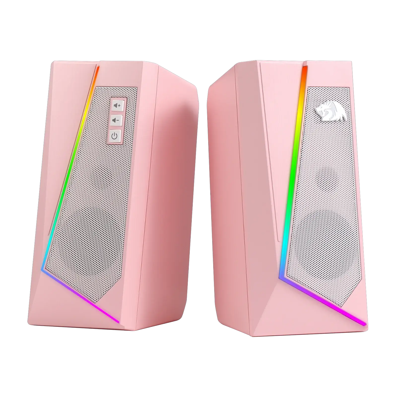 Redragon GS520 RGB pink desktop speakers, 2.0 PC stereo with rainbow LED lighting, two-speaker set