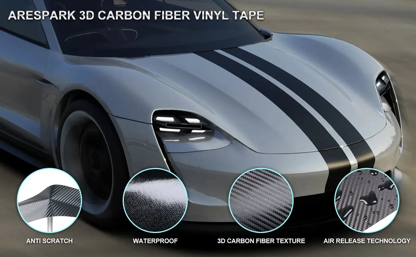 Arespark 3D carbon fiber vinyl tape by Simples Market; matte black, self-adhesive car film