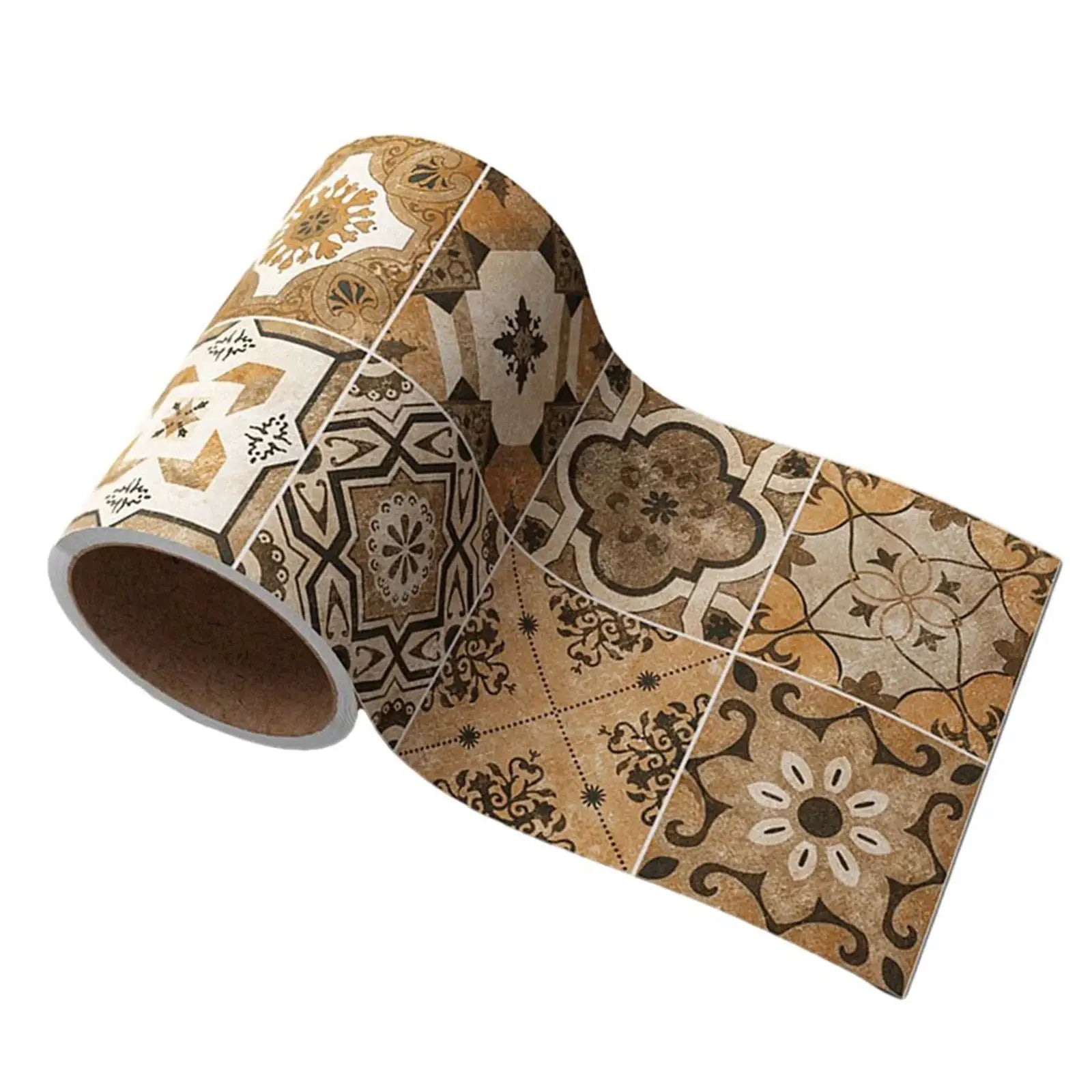 Self-adhesive decorative wall sticker roll with waterproof brown beige vintage tile patterns by Simples Market