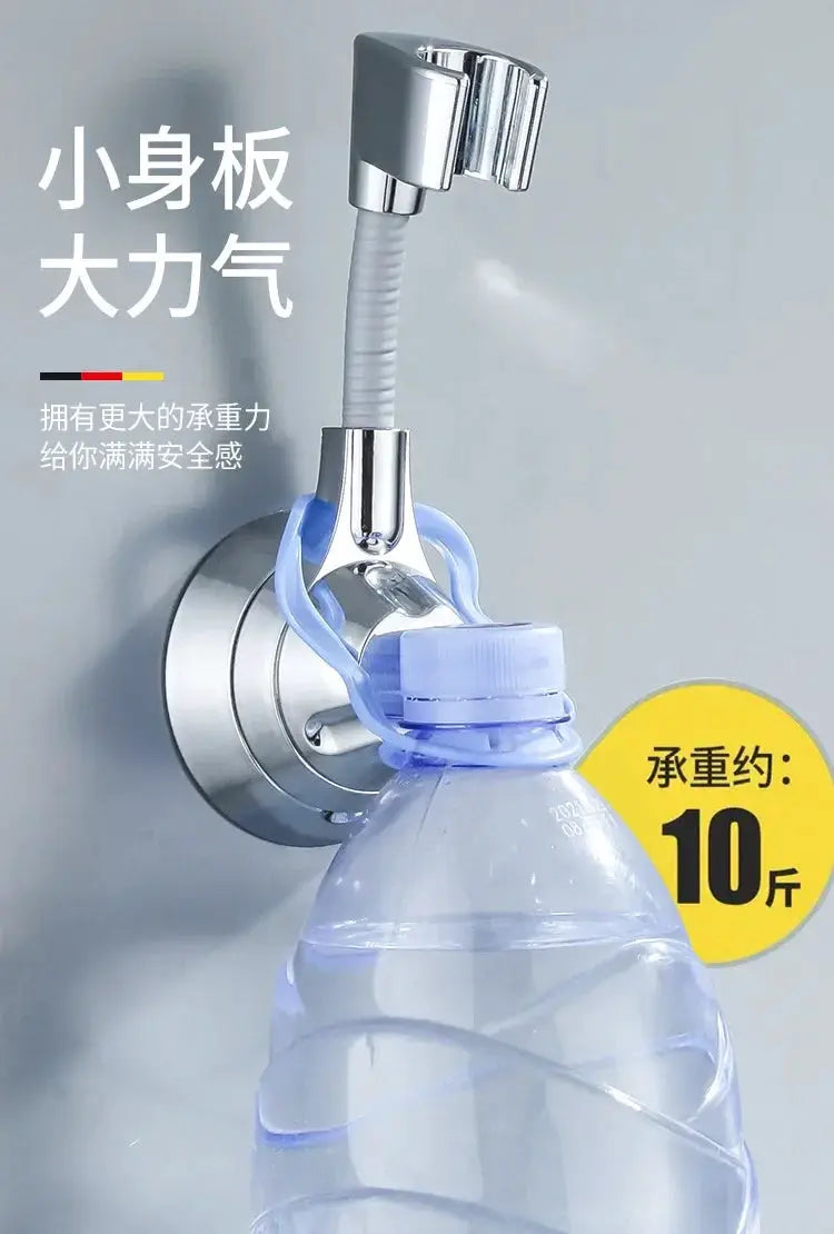 Suction Cup Shower Head Holder by Simples Market with adjustable flexible arm, chrome finish